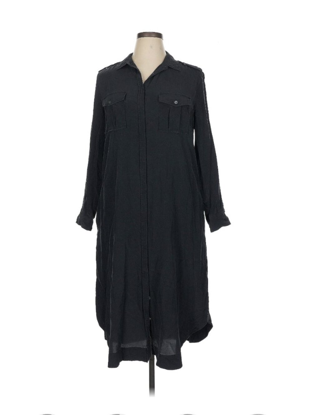 Banana Republic 100% Silk Black Shirt Dress Midi Button Front 14